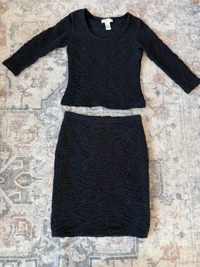 Doncaster Black Textured Skirt Set